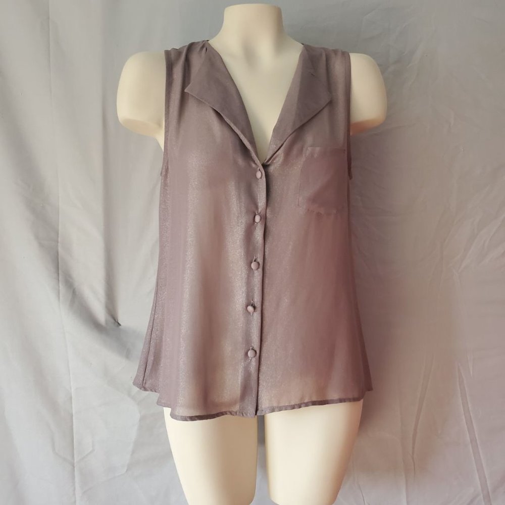 womens sleeveless cutout ruffle button up blouse